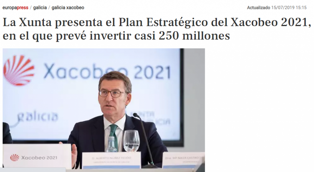 Xunta de Galicia 250 millons no Xacobeo